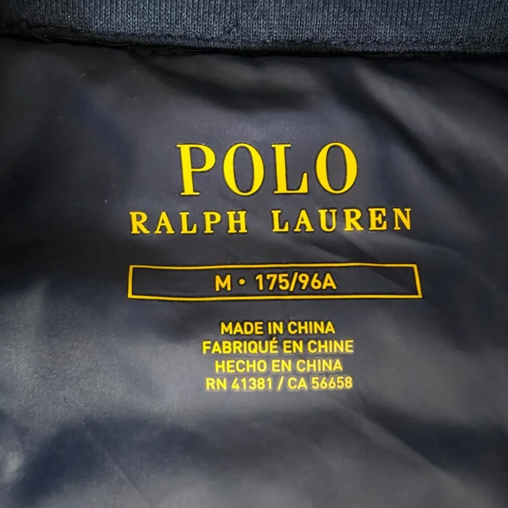 Polo Ralph Lauren Down Hybrid Jacket Sz M Blue‎ Camo Logo Quilt Preppy Old Money